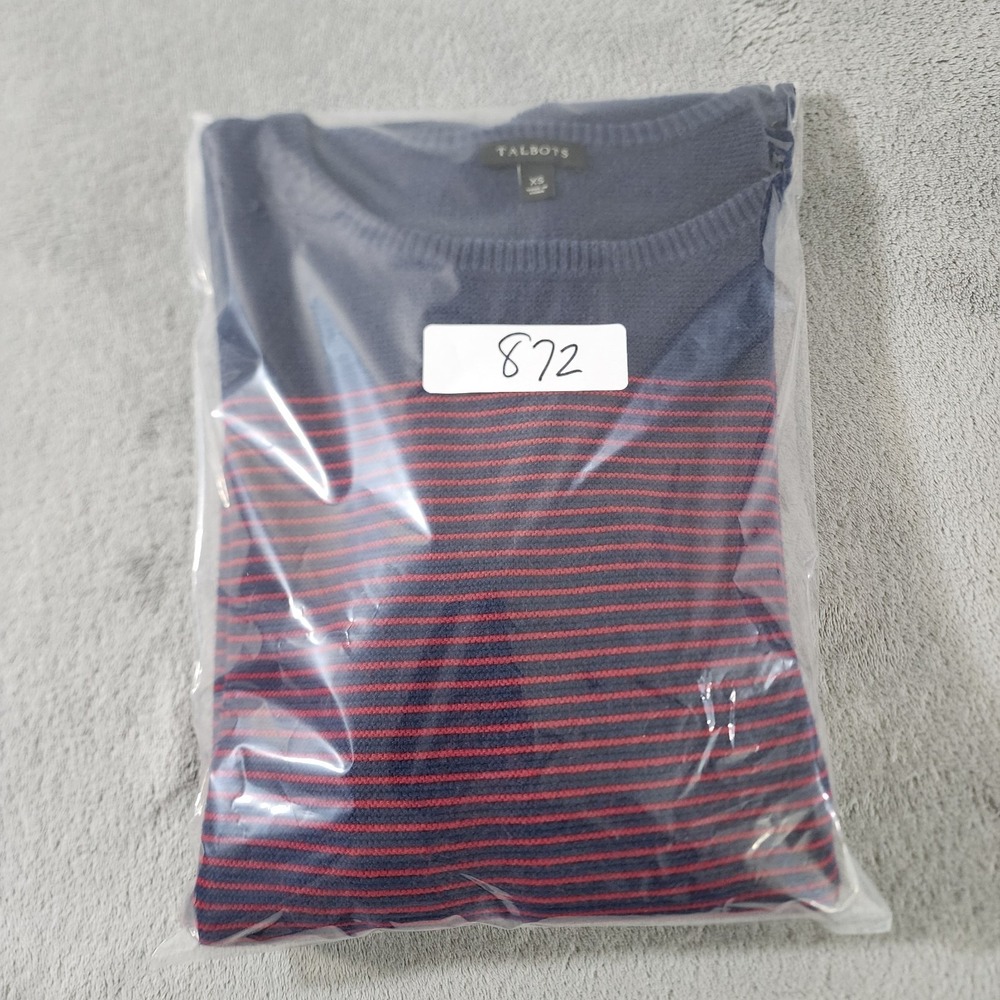Talbots Sweater Womens XS Blue Red Striped Cotton Blend Pullover Ribbed Cuffs - Picture 8 of 8